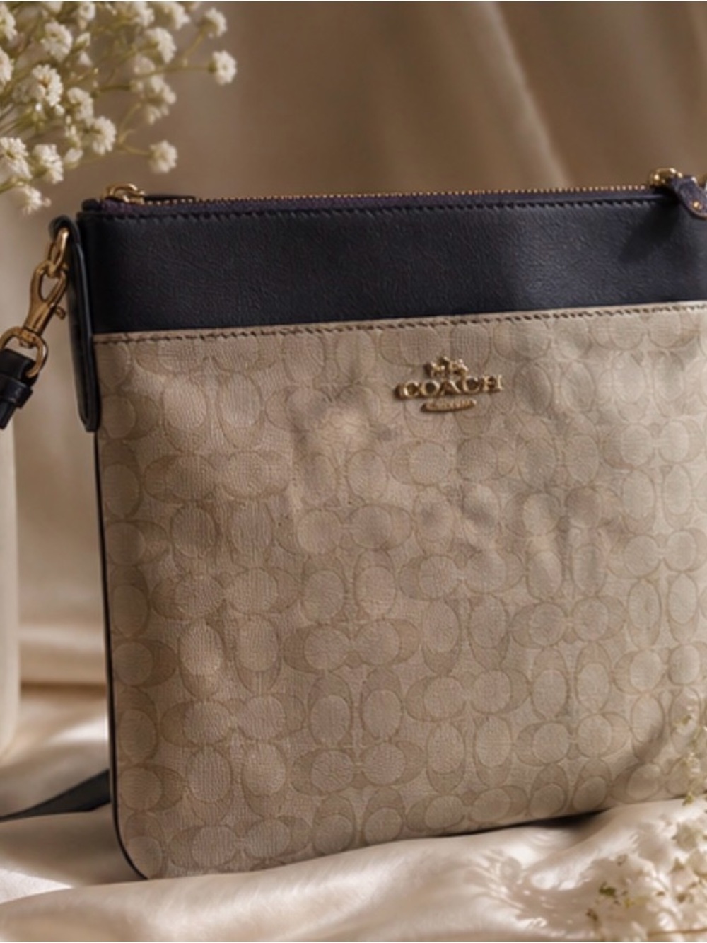 Coach Signature Canvas Crossbody Bag Beige Black